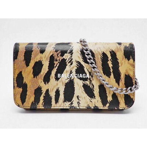 BALENCIAGA Leather Leopard Cash Phone Holder Shoulder Bag - Picture 1 of 9